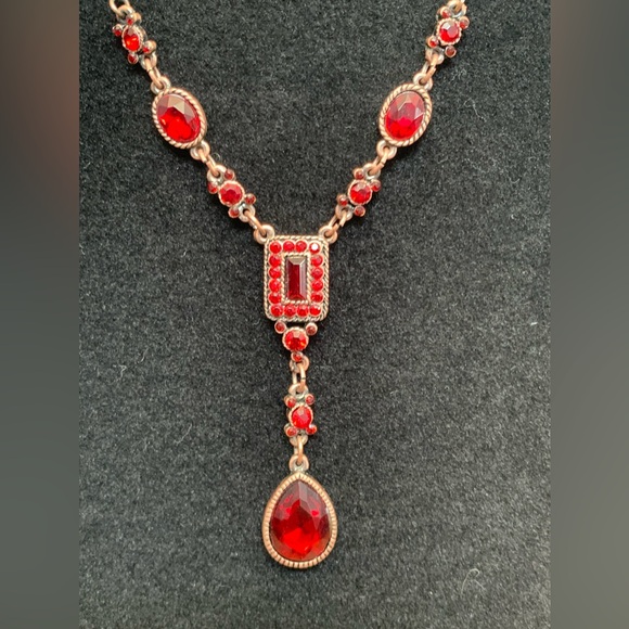 Red Ruby Rhinestone vintage classic baroque Necklace - Picture 3 of 8